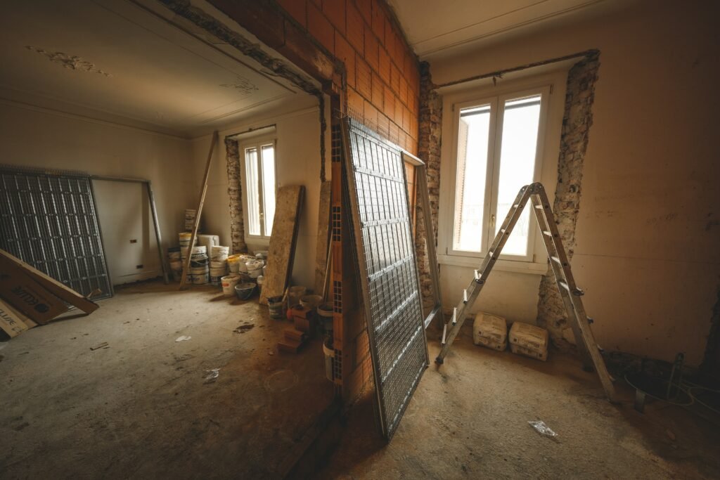 Interior renovation project showing structural and gyprock work